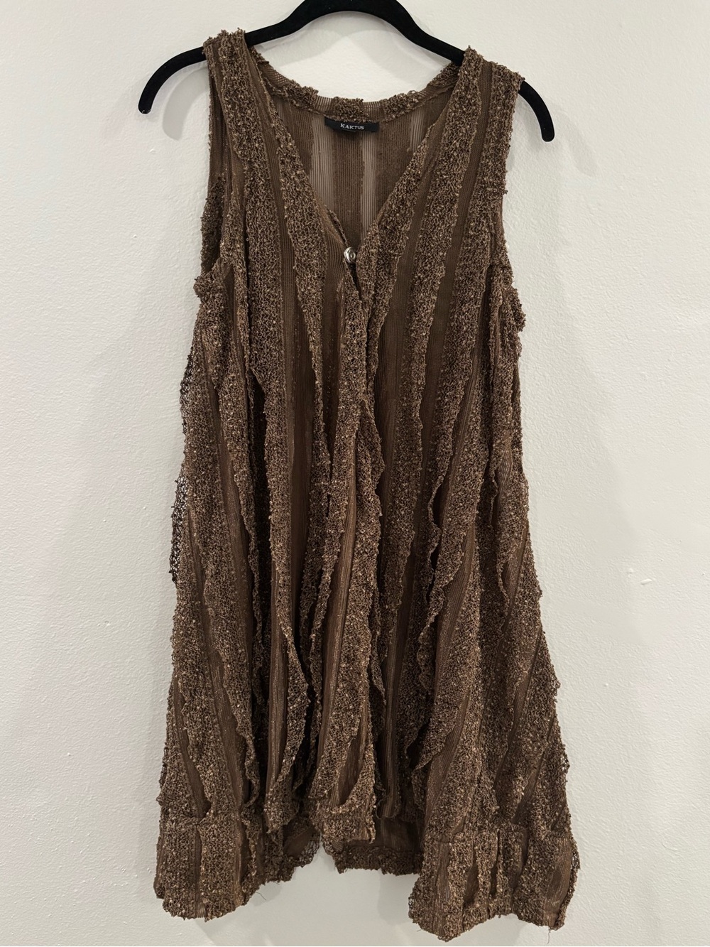 Kaktus Brown Textured Sleeveless Layered cardigan/sweater